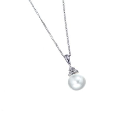 9ct white gold cultured freshwater pearl and diamond pendant - Product number 5569044