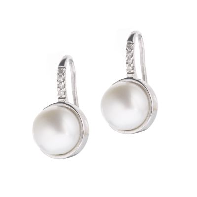 9ct white gold cultured freshwater pearl diamond earrings