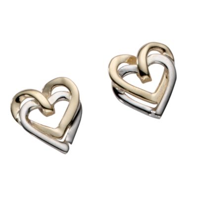 9ct gold two-colour double heart stud earrings - Product number 5577500