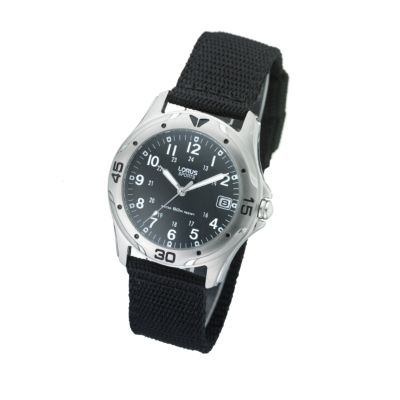 Lorus Menand#39;s Black Dial Material Strap Watch