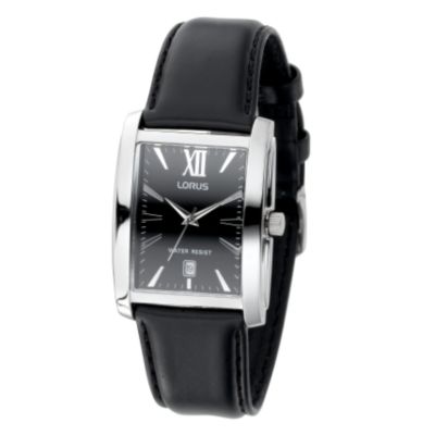 Menand#39;s Black Leather Strap Watch