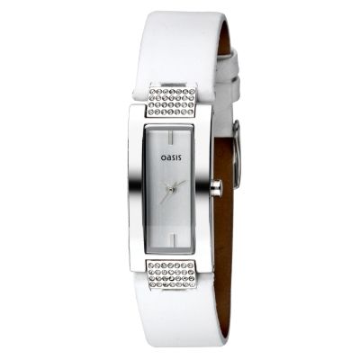 Oasis Ladies' Stone-set White Leather Strap Watch - Product number 5578949