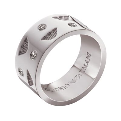 Emporio Armani sterling silver wide logo ring - size M