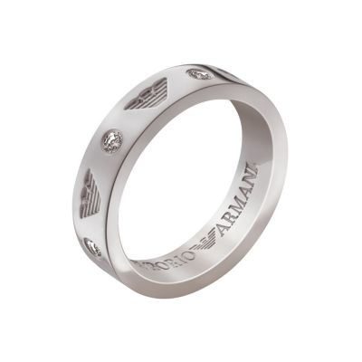 Slim Emporio Armani sterling silver logo ring with topaz - size M - Product number 5579457