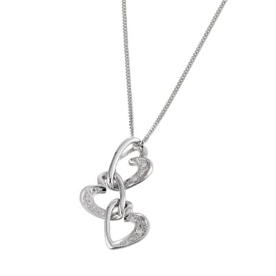 9ct white gold diamond triple heart necklace