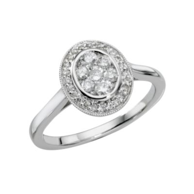 18ct white gold half carat diamond oval cluster ring