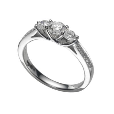 18ct white gold half carat diamond three stone ring