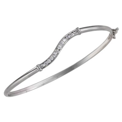 9ct White Gold Cubic Zirconia Wave Bangle