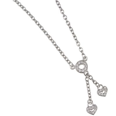 9ct White Gold Cubic Zirconia Double Heart Necklace