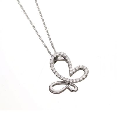 9ct white gold diamond butterfly pendant - Product number 5589053
