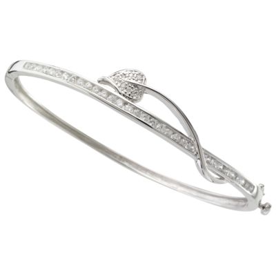 sterling Silver Cubic Zirconia Leaf Bangle