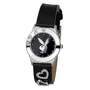 Playboy Ladiesand#39; Black Leather Strap Watch
