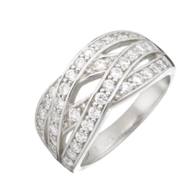 Sterling silver cubic zirconia crossover ring - medium - Product number 5595282