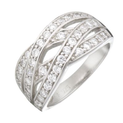 Sterling silver cubic zirconia crossover ring - large - Product number 5595304
