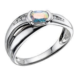 Rainbow Mist 9ct White Gold Oval Rainbow Mist Topaz and Cubic Zirconia Crossover Ring