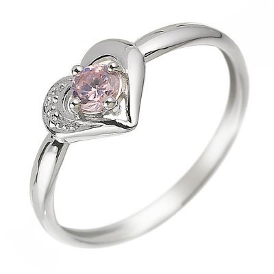 9ct White Gold Pink Cubic Zirconia Heart Ring
