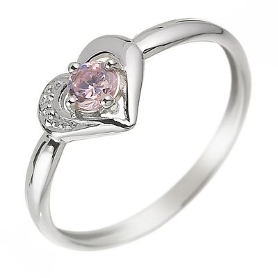 9ct White Gold Pink Cubic Zirconia Heart Ring Size H - Product number 5596947