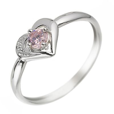 9ct White Gold Pink Cubic Zirconia Heart Ring Size J - Product number 5596955