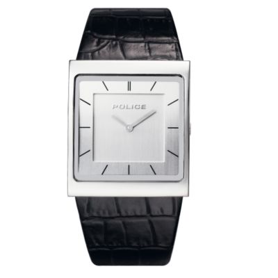 Police Men' Black Leather Strap Watch