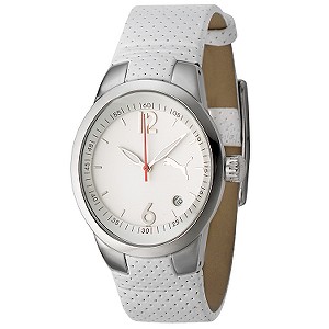 Puma White Leather Strap Watch