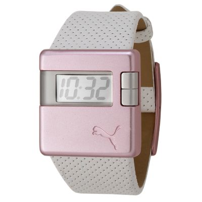 Square Pink Digital Leather Strap Watch