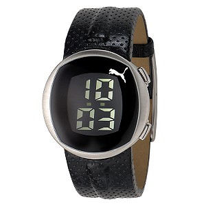 Puma Black Digital Black Leather Strap Watch