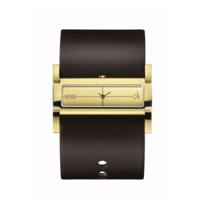 ck Dress Horizontal ladies' PVD gold leather strap watch