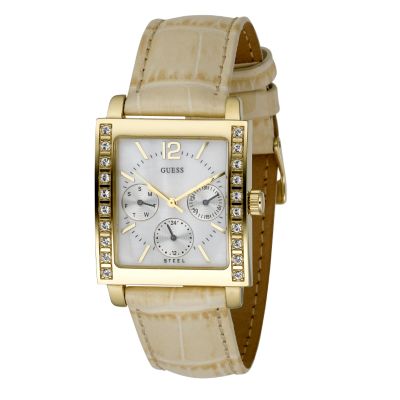 Guess Ladies' Cream Leather Strap Watch