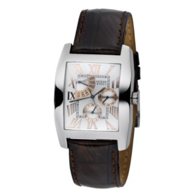 Men` Brown Leather Strap Watch