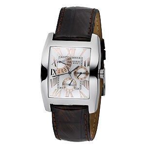 Guess Men` Brown Leather Strap Watch