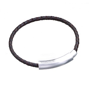 Police Brown Woven Leather Bracelet
