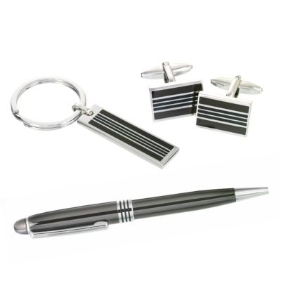Gunmetal Keyring Pen and Cufflink Set