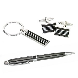 Classic Collection Gunmetal Keyring Pen and Cufflink Set