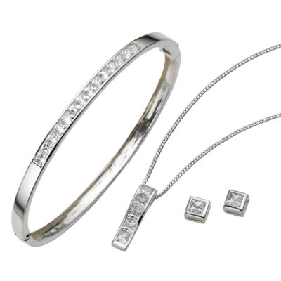 Silver Bangle, Pendant & Earring Set with Free Gift Box - Product number 5709482