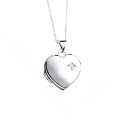 9ct White Gold Diamond Set Heart Locket and Necklace