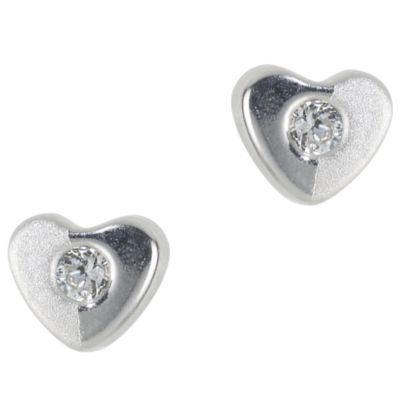 9ct White Gold Cubic Zirconia Heart Stud Earrings