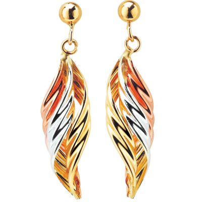 9ct Gold Three-Colour Flame Earrings - Product number 5713544