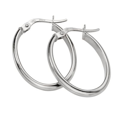 9ct White Gold Oval Creole Earrings - Product number 5713846