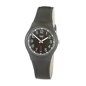 Swatch Red Sunday Men` Black Dial Strap Watch