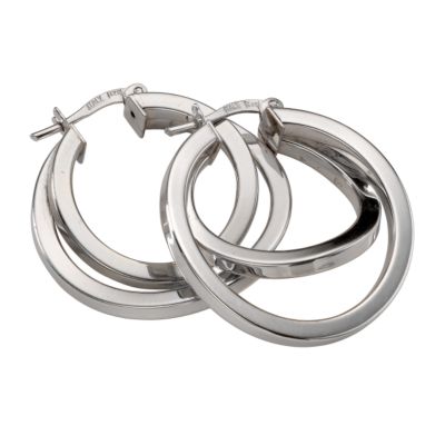 9ct White Gold Double Creole Earrings - Product number 5716578
