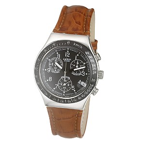 Swatch Dark Pheonix Men` Brown Strap Watch