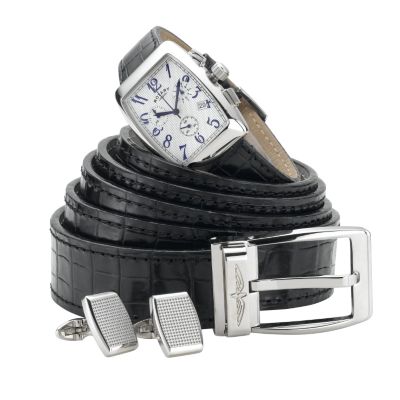 Rotary men's chronograph watch, leather belt and cufflinks
