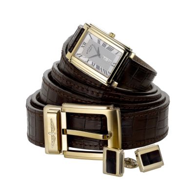 Rotary men's watch, leather belt and cufflink set