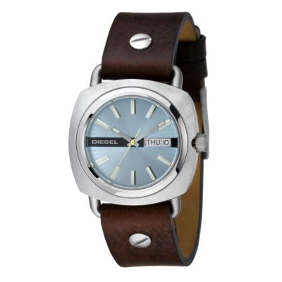 Diesel Men` Gunmetal Leather Strap Watch