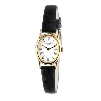 Pulsar Ladies`Black Leather Strap Watch