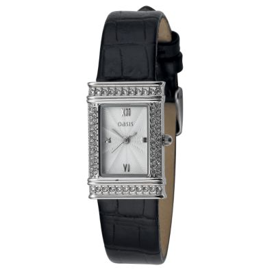 Oasis Ladies' Black Leather Stone-Set Watch - Product number 5734096