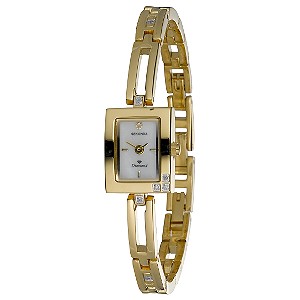 Ladies`Gold-Plated Diamond-Set Watch
