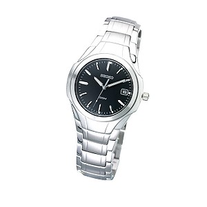 Seiko Men` Black Dial Bracelet Watch
