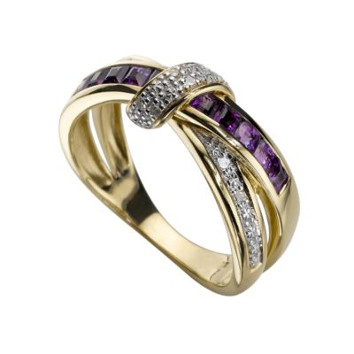 9ct Gold Amethyst & Diamond Ring - Product number 5738784