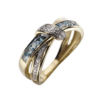9ct Gold Diamond and Blue Topaz Ring